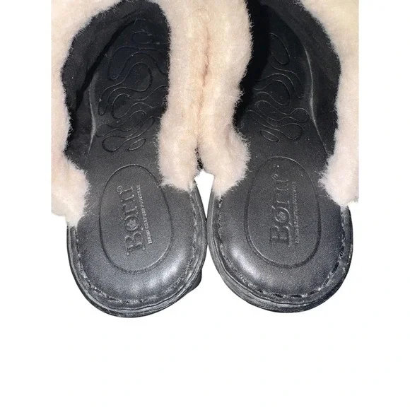 Born Shearling Lined Black Suede Platform Heel Mules Women's Size 11 - Picture 5 of 8